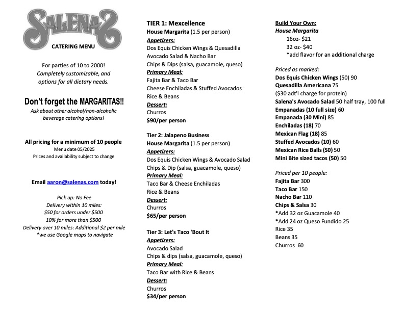 CATERING MENU 2025