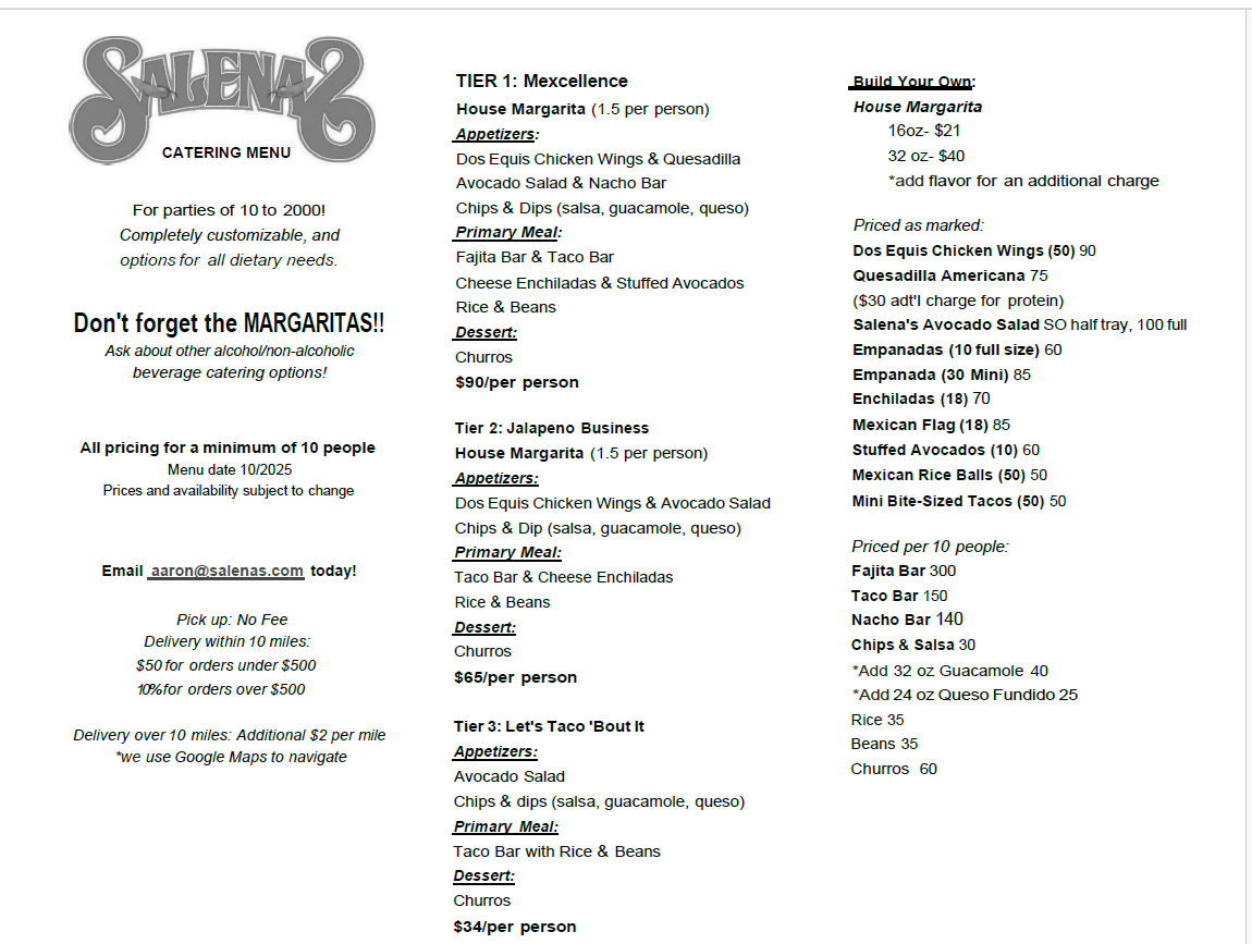 Catering menu 10.25