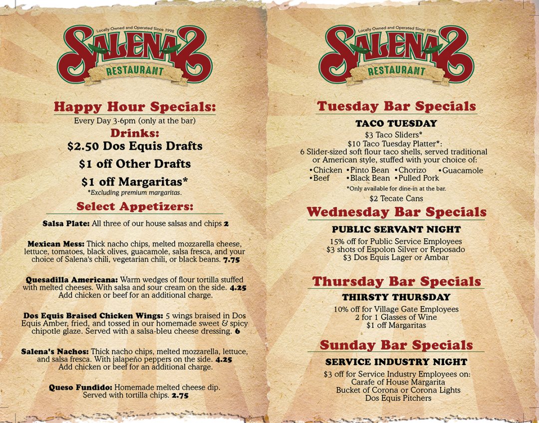 The Bar at Salena's Restaurant Huge Selection of Tequila, Beer, Cocktails